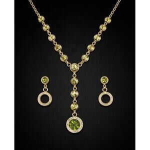 Avon Brilliant Bezel Olivine Y Necklace & Earrings Set Gold/Bronze Tone 2007 New